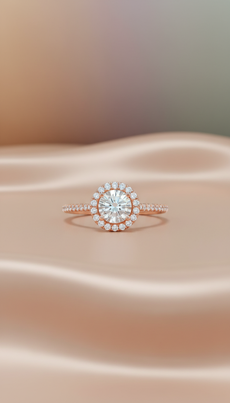 Rose Gold Sparkling Halo Ring