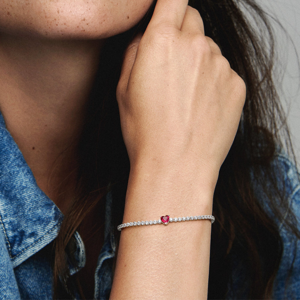 Red Sparkling Heart Tennis Bracelet
