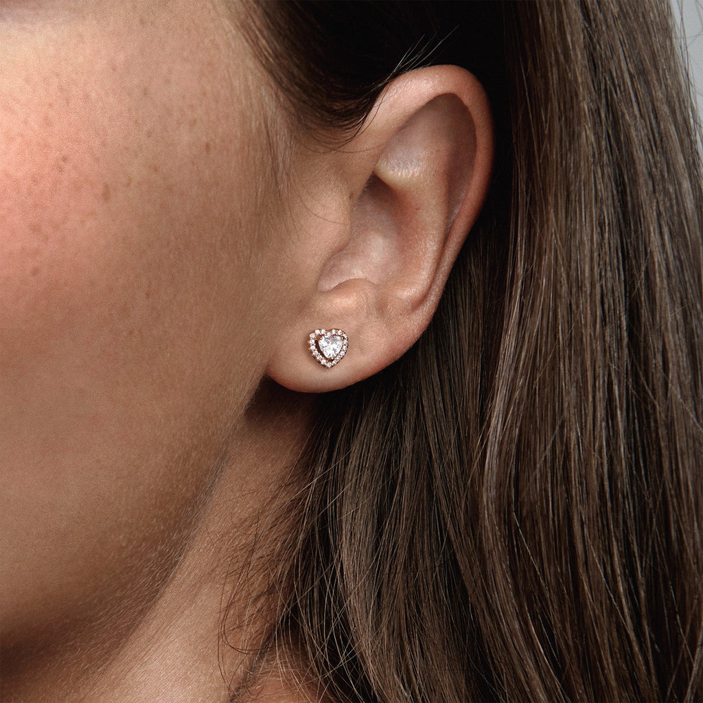Sparkling Elevated Heart Stud Earrings
