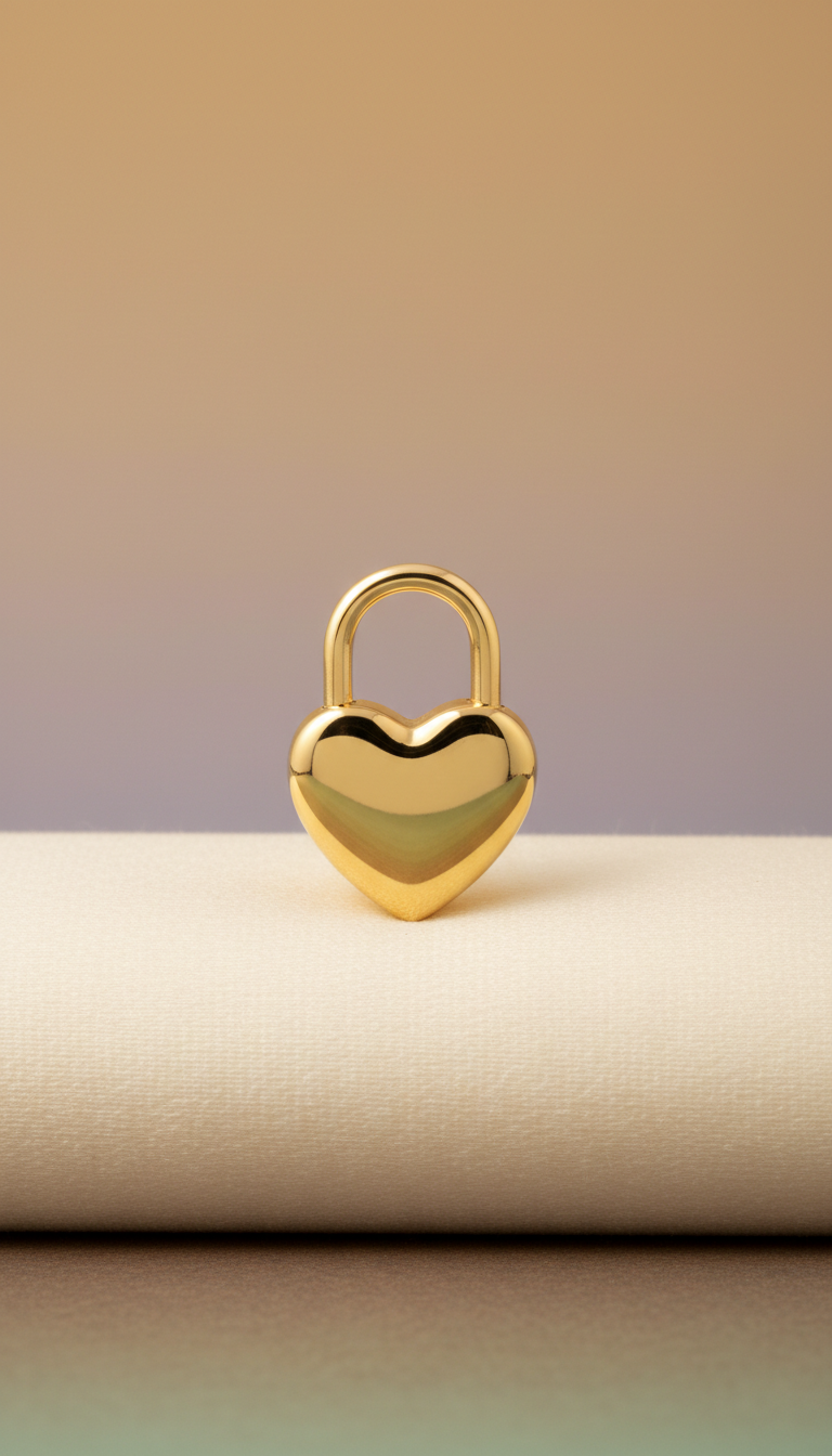 14k Gold Heart Padlock Charm